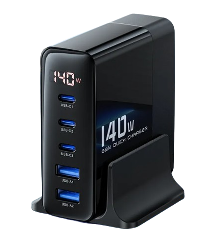 CARGADOR MULTIPLE 2 USB-A + 3 TIPO-C GAN 140W TOOCKI TCTZM-XRA01