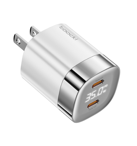 CARGADOR TOOCKI  TIPO C1+TIPO C2 DE 35W CON PANTALLA DIGITAL/ WHITE/ TCT2C-ZXA02